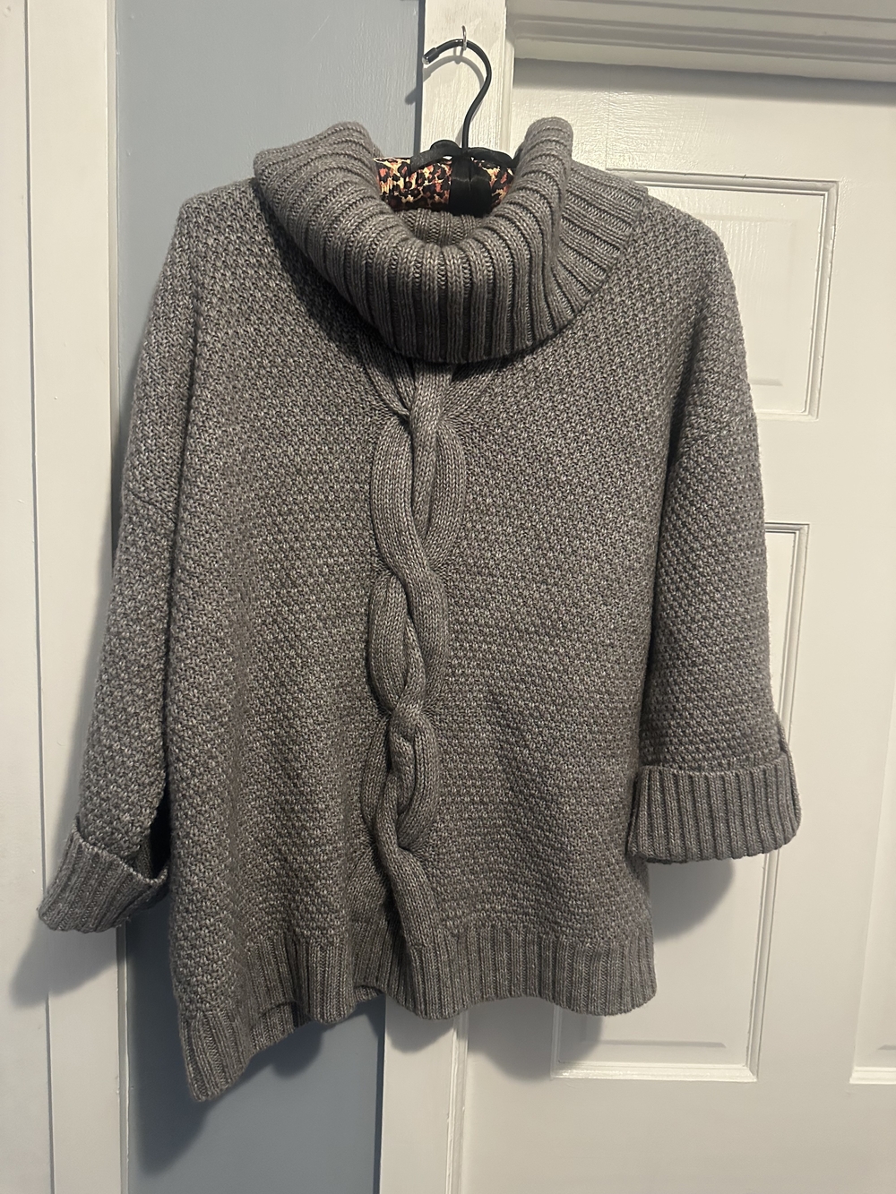 Talbots Heather Gray Cable-Front Cowl Neck Sweater - Picture 1 of 3